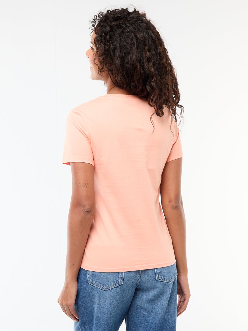 Katoenen T-shirt voor dames met ronde hals en korte mouwen Rose - Kiabi