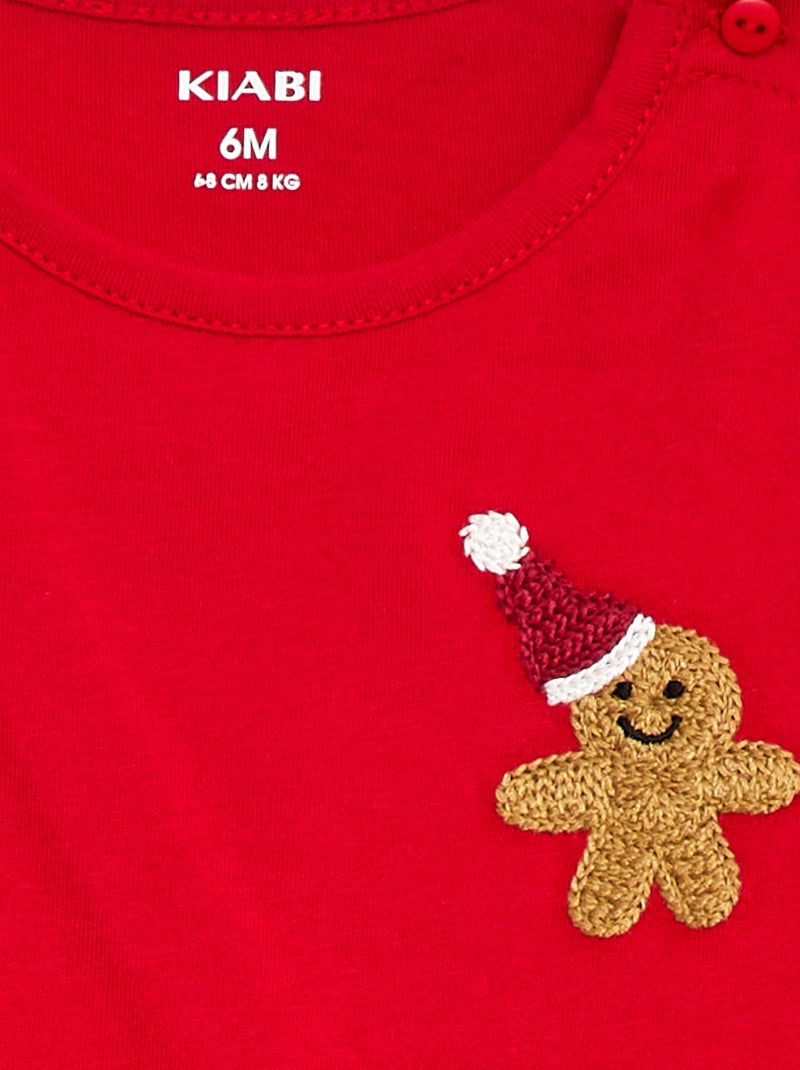 Kerst-T-shirt met geborduurd detail op de borst Rood - Kiabi