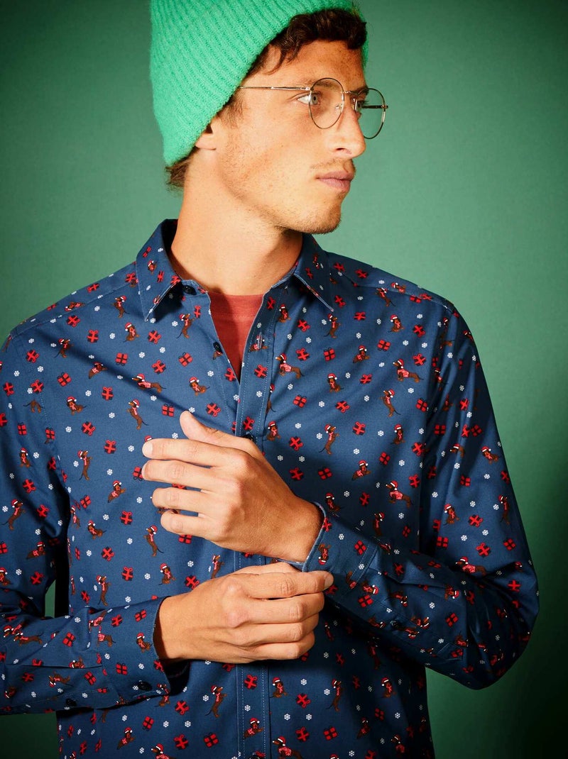 Kersthemd met motiefjes BLAUW - Kiabi