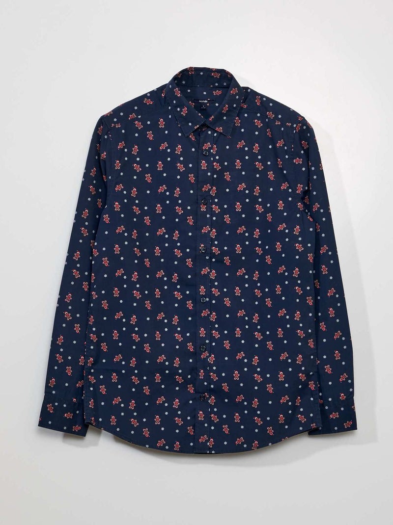Kersthemd met motiefjes BLAUW - Kiabi