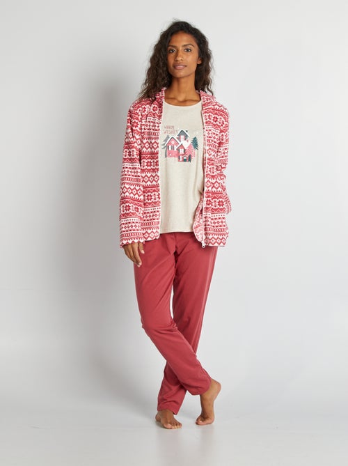 Kerstpyjama - Fleece jasje + T-shirt + broek - Kiabi