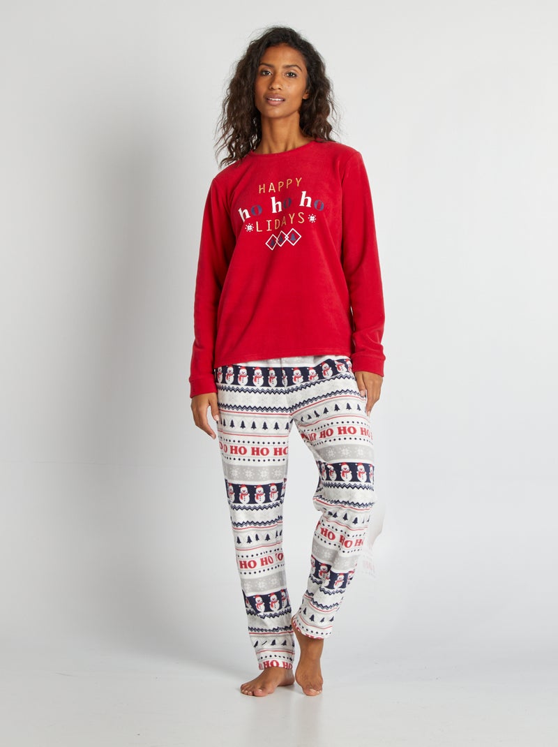 Kerstpyjama in fleece ROOD - Kiabi