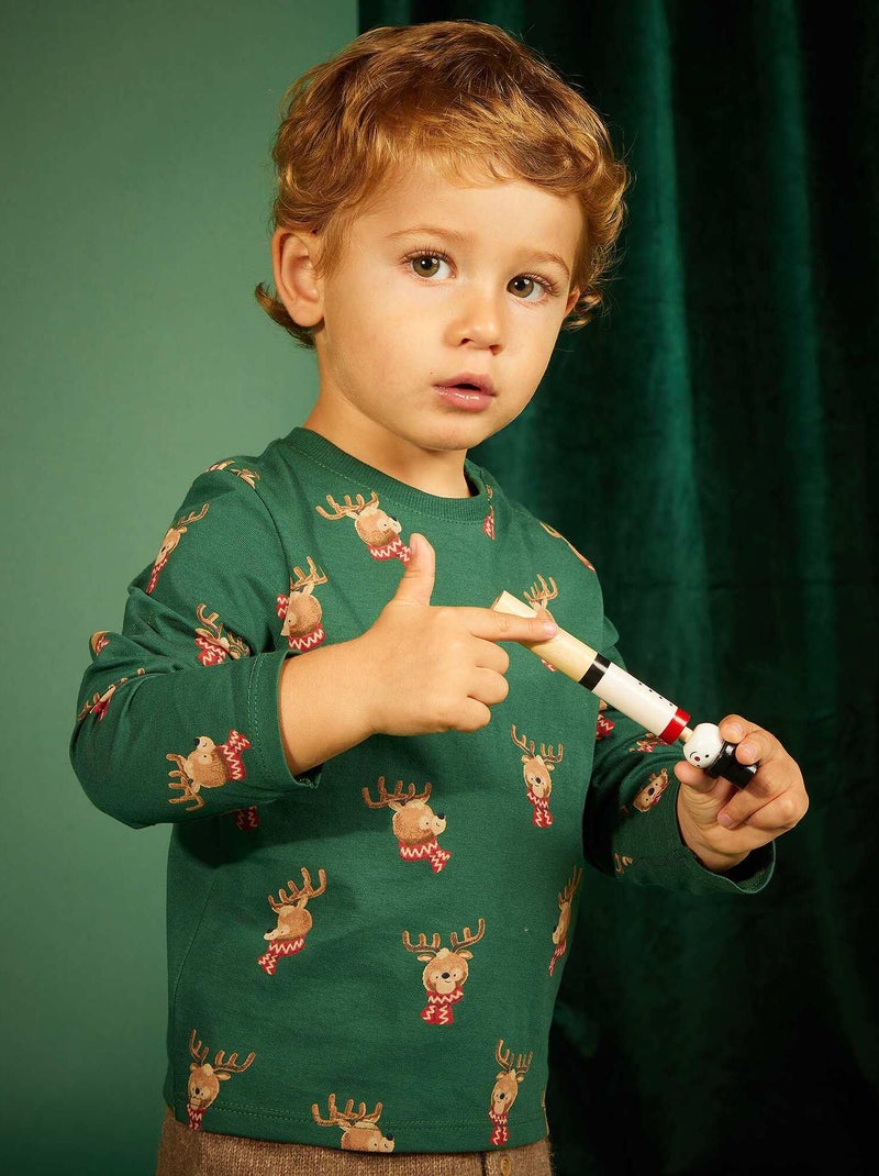 Kerstshirt met rendiertje GROEN - Kiabi