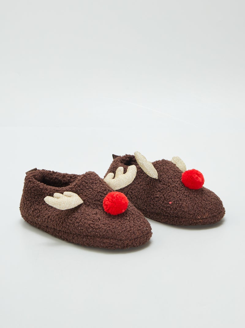 Kerstsloffen met schapenvacht effect BRUIN - Kiabi