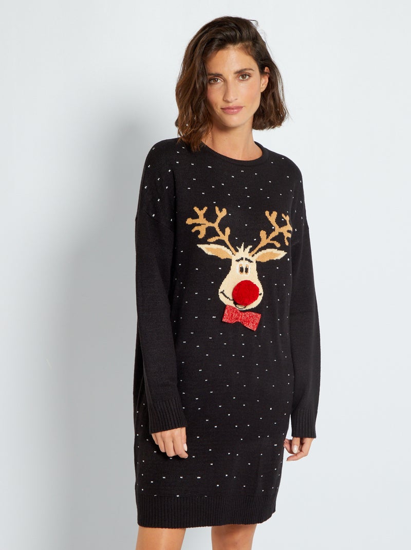 Kersttrui-jurk - ZWART - - 25.00