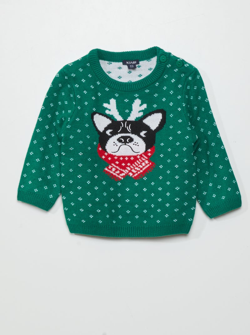 Kersttrui met bulldog GROEN - Kiabi