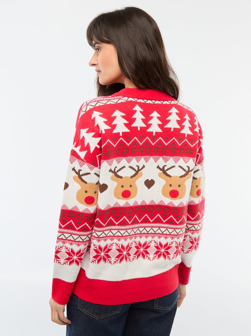 Kersttrui met jacquardmotief - rendier Rood - Kiabi