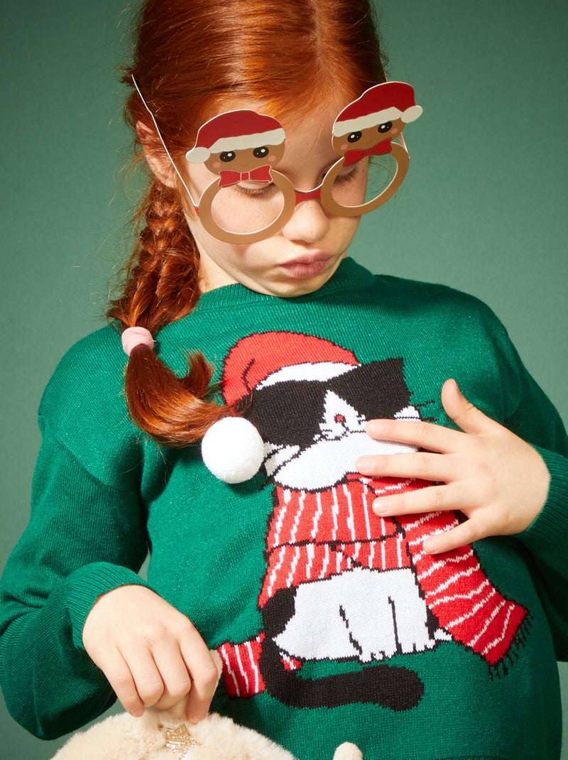 Kersttrui met katje GROEN - Kiabi