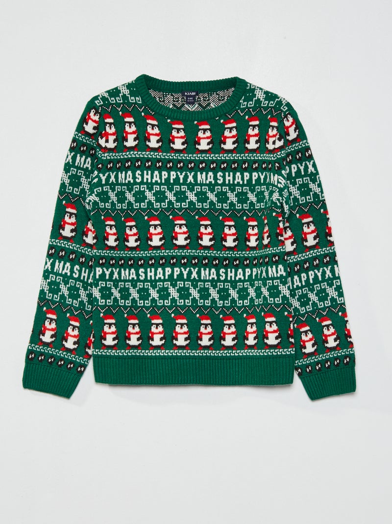 Kersttrui met pinguïnprint GROEN - Kiabi