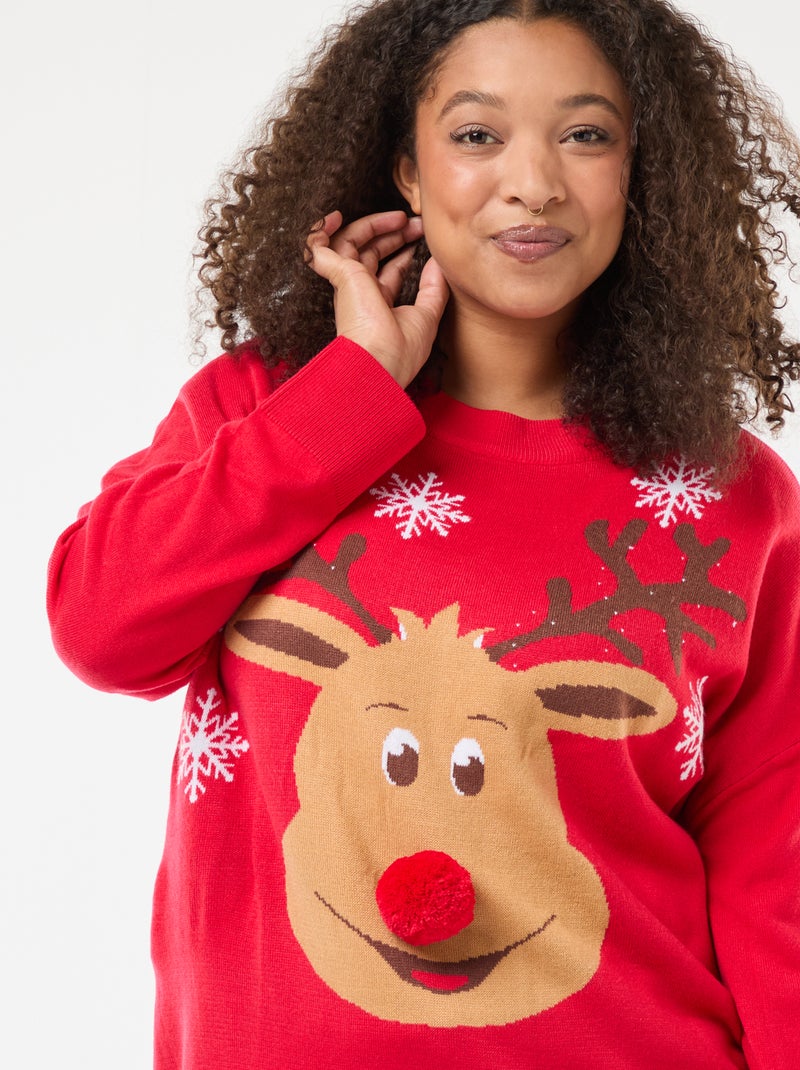 Kersttrui met rendierprint Rood - Kiabi