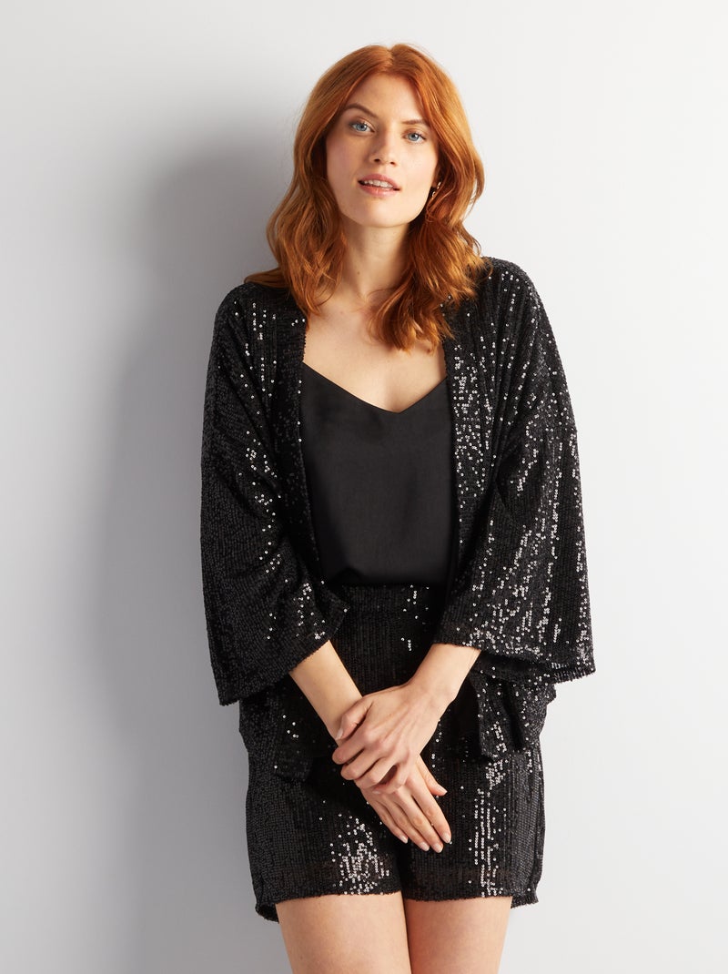 Kimono met lovertjes ZWART - Kiabi