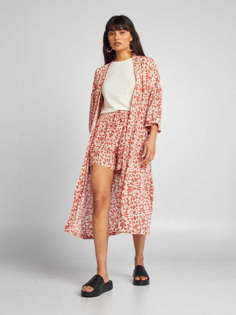 Kimono met print en ceintuur ROOD - Kiabi