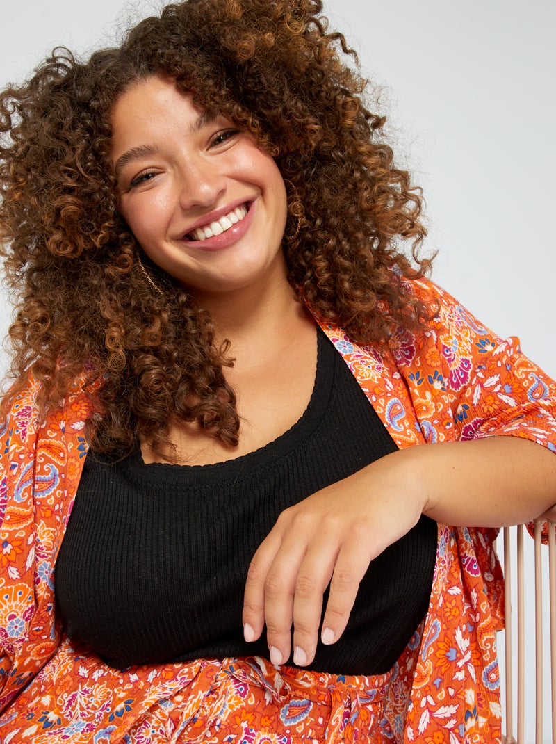 Kimono met print van crêpeachtige stof ORANJE - Kiabi