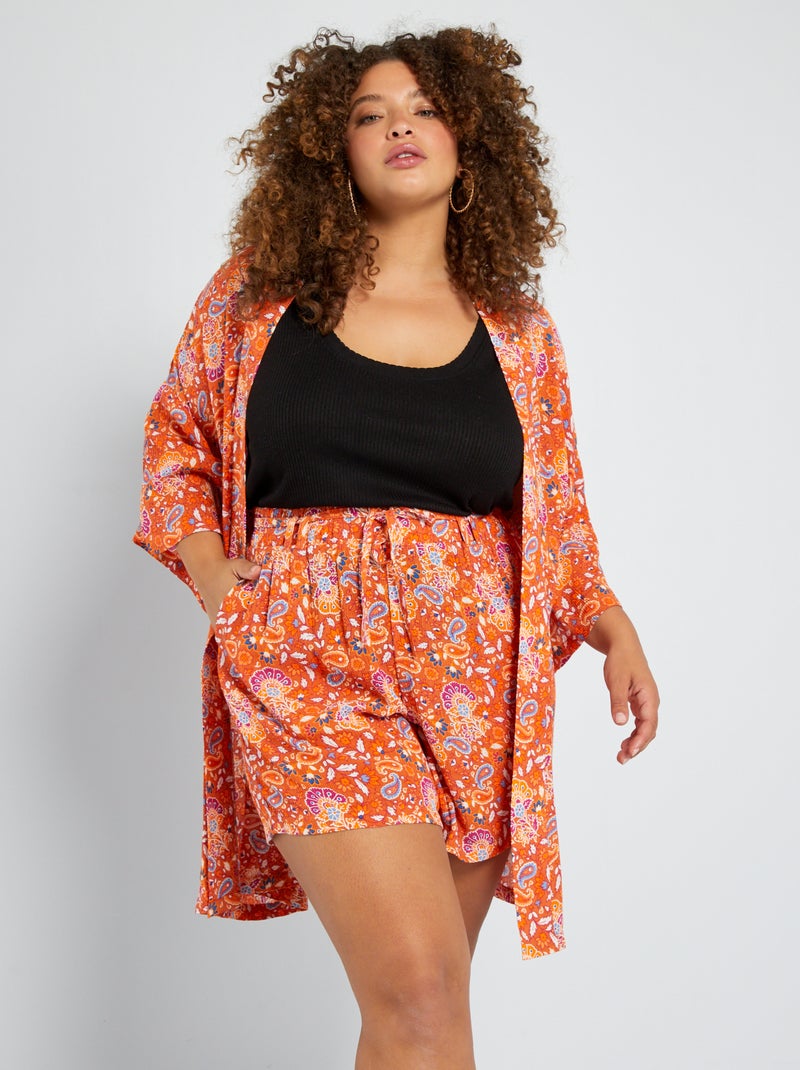 Kimono met print van crêpeachtige stof ORANJE - Kiabi