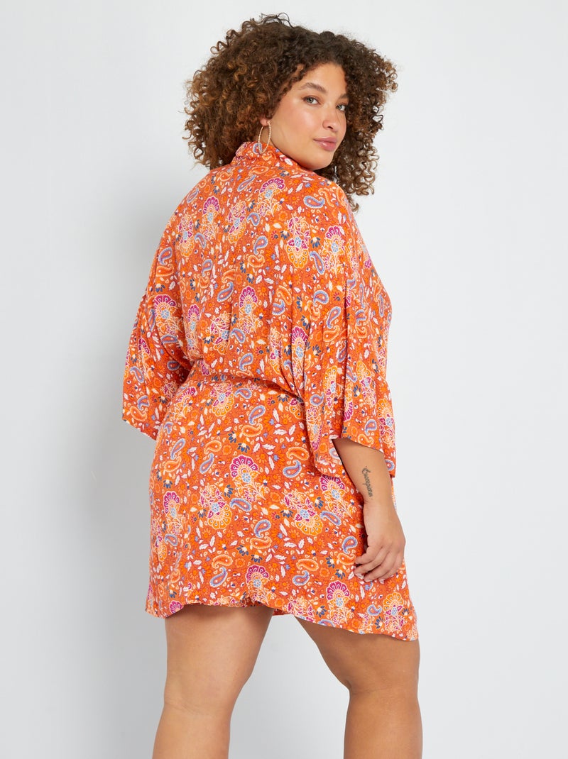 Kimono met print van crêpeachtige stof ORANJE - Kiabi