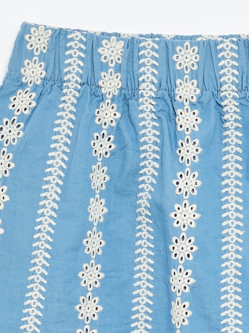 Knielange rok met borduursels Blauw - Kiabi