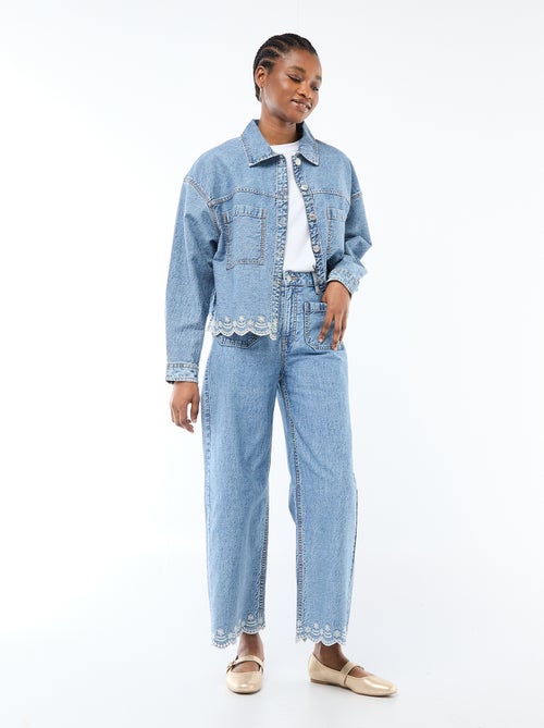 Knopen denimjas met effen katoenen borduursel - Kiabi