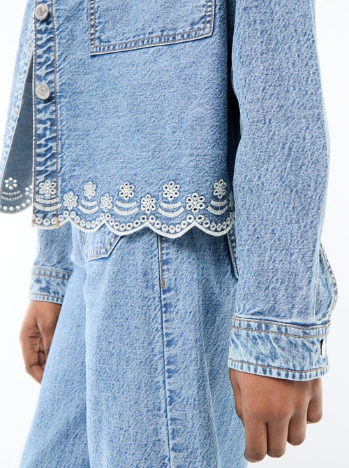 Knopen denimjas met effen katoenen borduursel - Kiabi