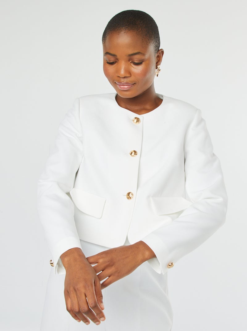Kort colbertjasje met goudkleurige knopen wit - Kiabi