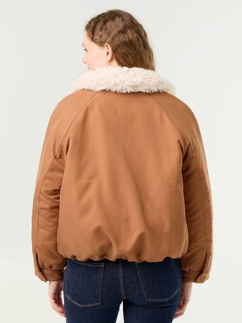 Kort jasje met kraag met schapenvachteffect Bruin - Kiabi