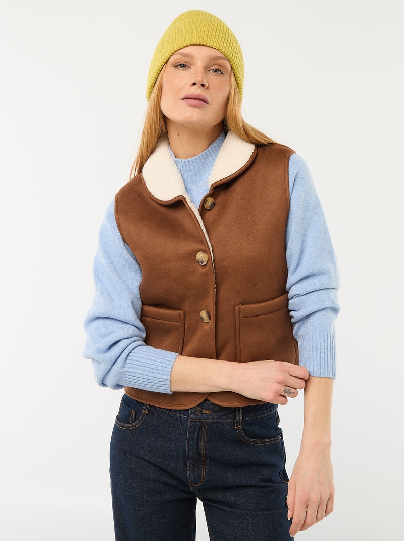 Kort mouwloos jasje van sherpa Bruin - Kiabi