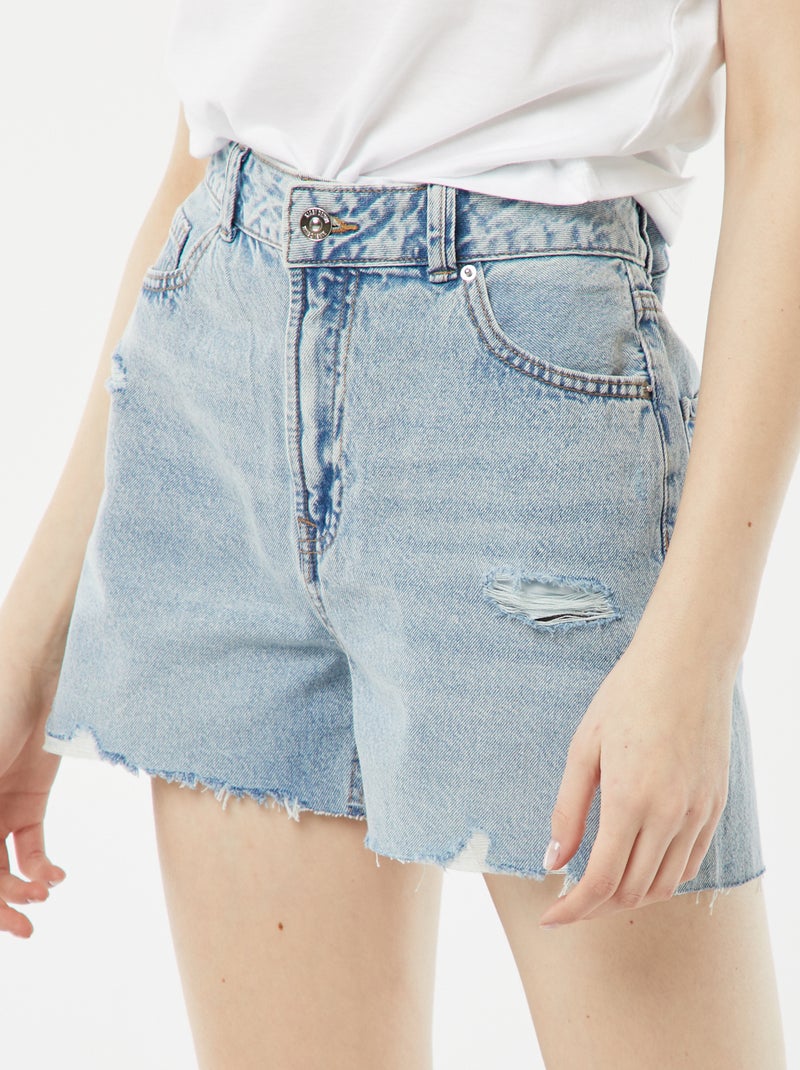 Kort spijkershort met decoratieve slijtplekken en raw-cut afwerking BLAUW - Kiabi