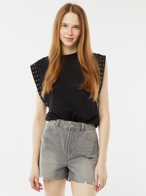 Kort spijkershort met decoratieve slijtplekken en raw-cut afwerking - Kiabi