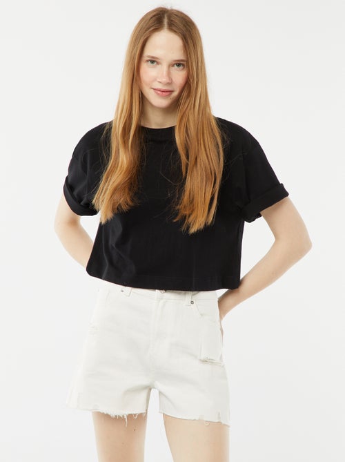 Kort spijkershort met decoratieve slijtplekken en raw-cut afwerking - Kiabi
