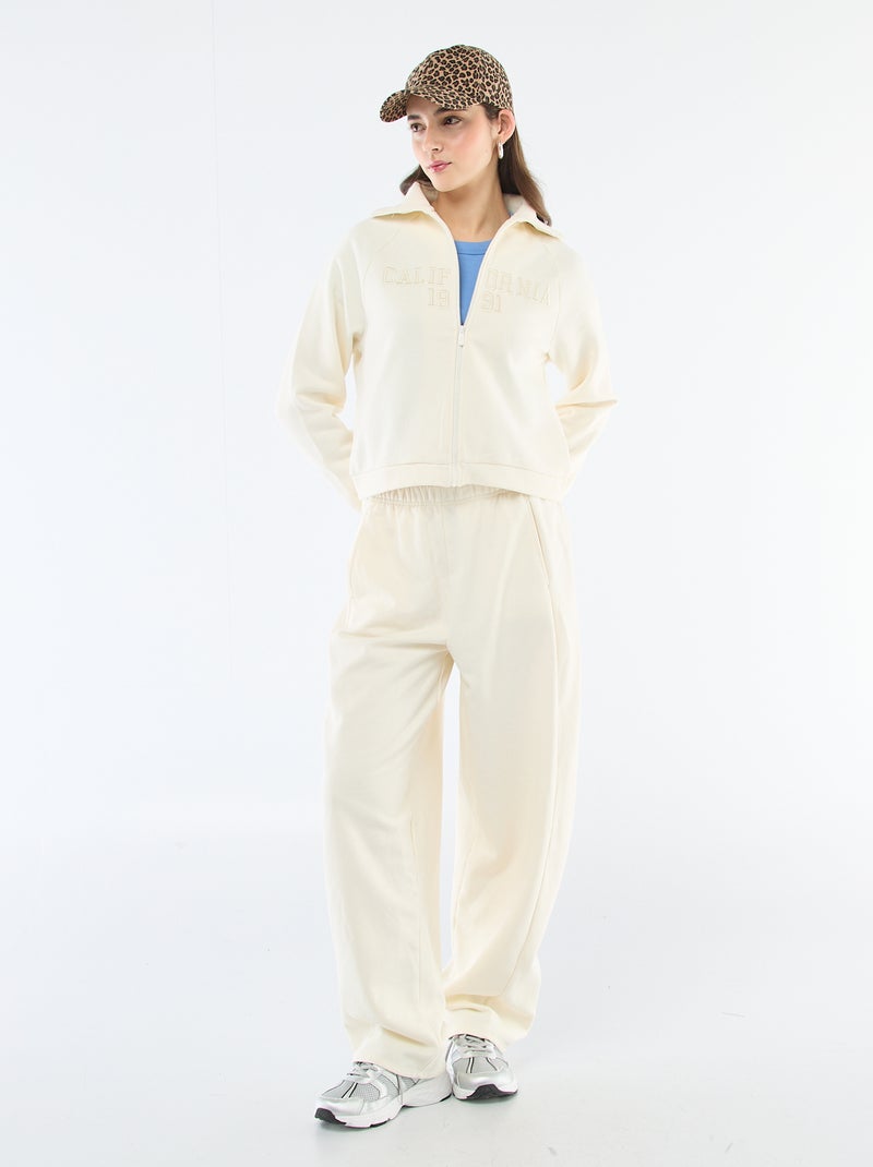 Kort sweatshirt met rits en geborduurde boodschap Biege - Kiabi