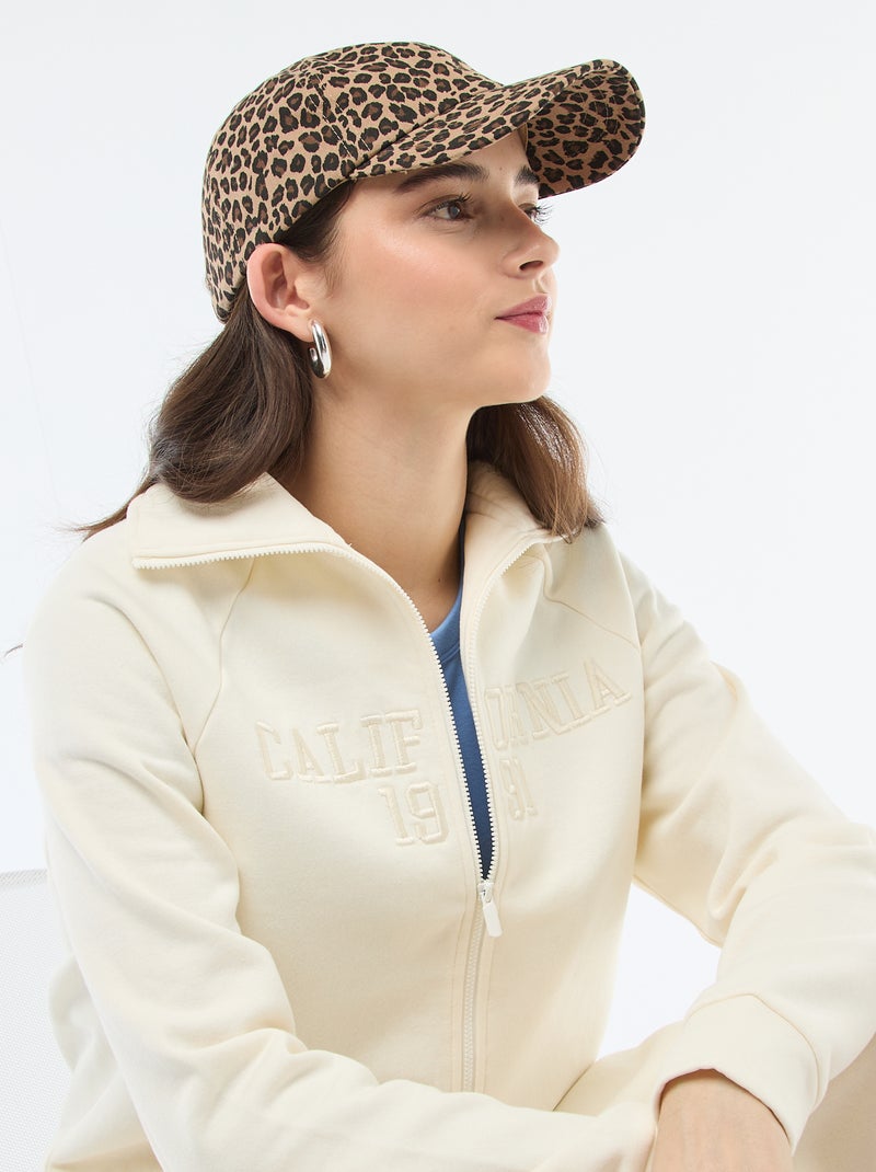 Kort sweatshirt met rits en geborduurde boodschap Biege - Kiabi
