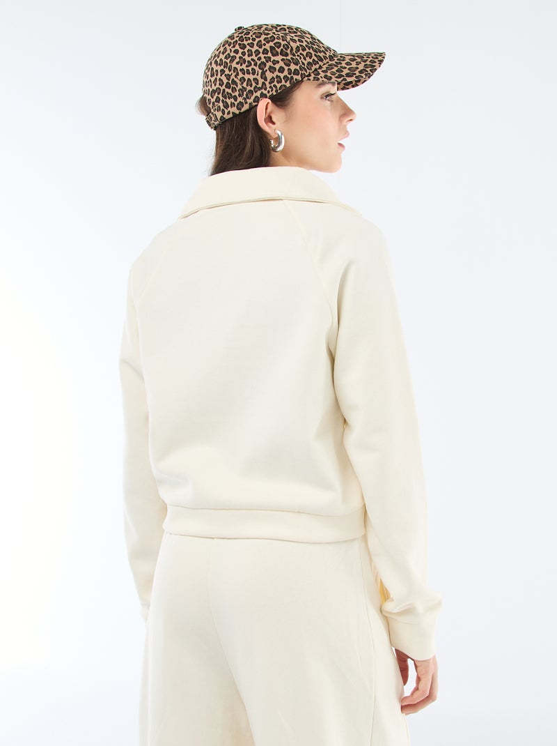 Kort sweatshirt met rits en geborduurde boodschap Biege - Kiabi
