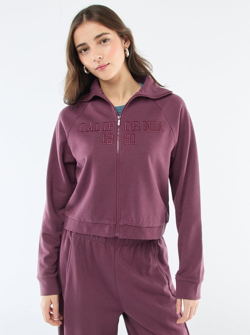 Kort sweatshirt met rits en geborduurde boodschap - Kiabi