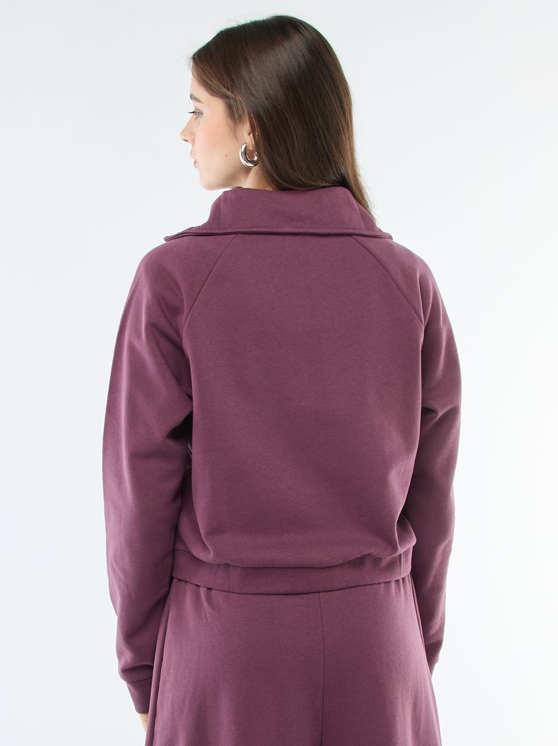 Kort sweatshirt met rits en geborduurde boodschap Paars - Kiabi
