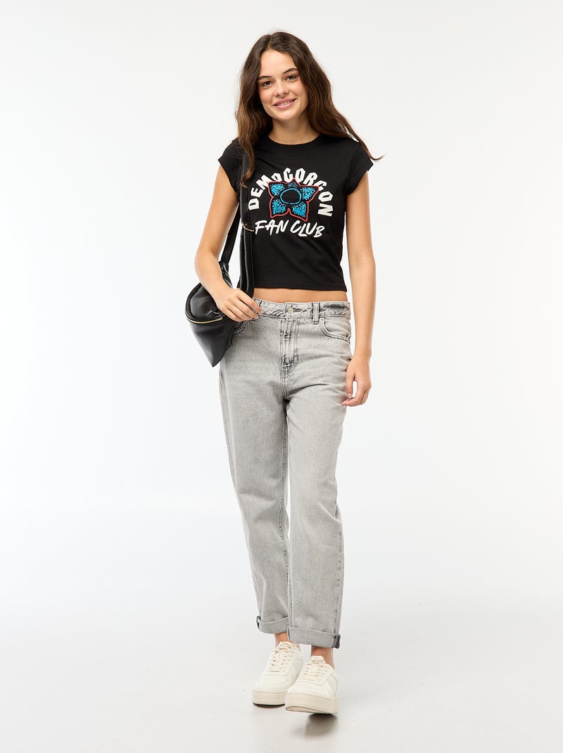 Kort T-shirt met fantasieprint zwart - Kiabi