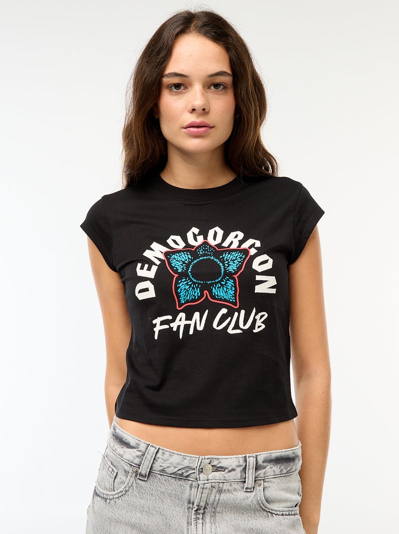 Kort T-shirt met fantasieprint zwart - Kiabi