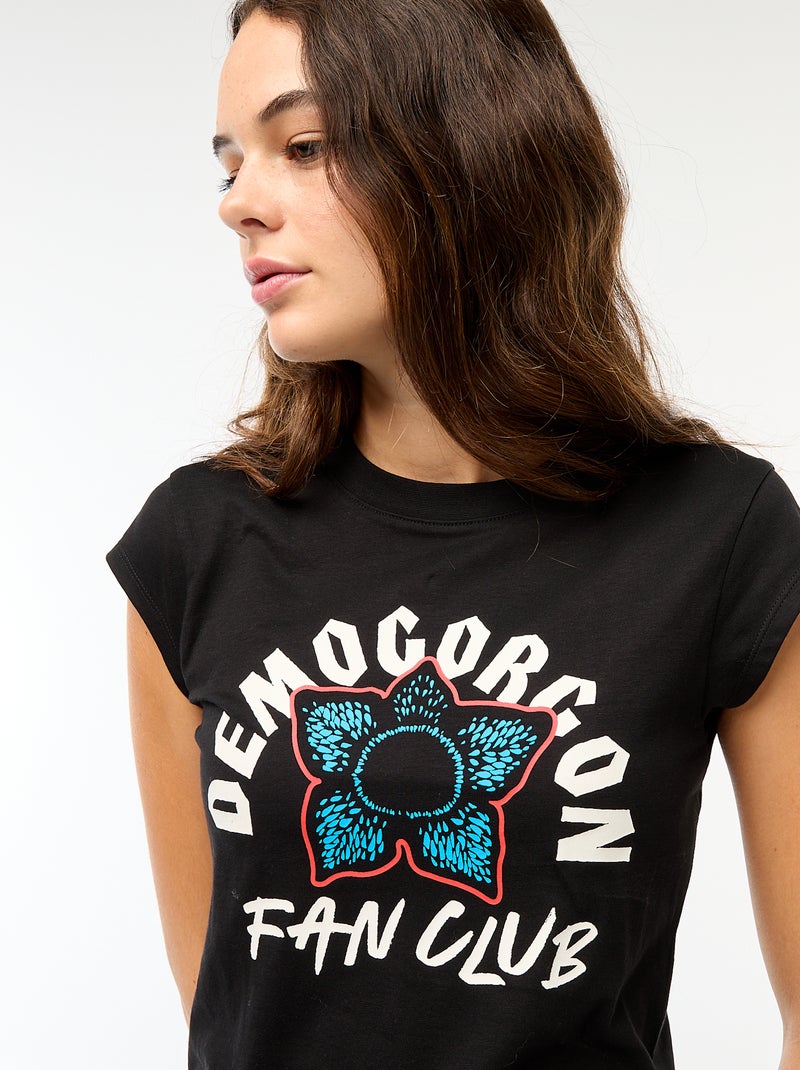 Kort T-shirt met fantasieprint zwart - Kiabi