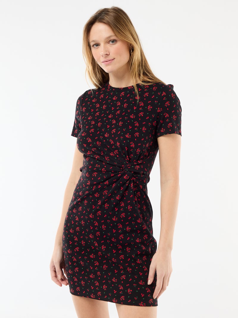 Kort T-shirtmodel met decoratieve knoop Zwart - Kiabi