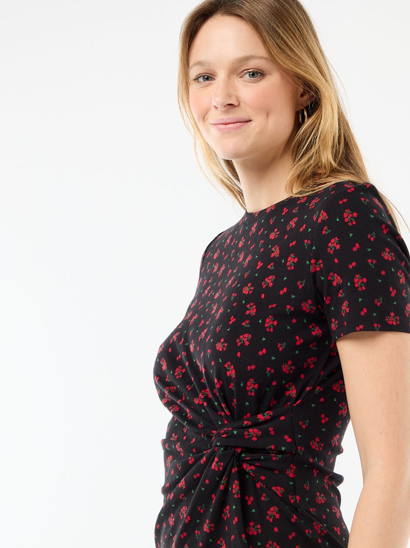 Kort T-shirtmodel met decoratieve knoop Zwart - Kiabi