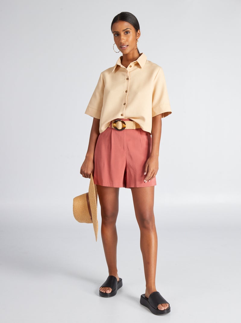 Korte blouse met 3/4-mouw BIEGE - Kiabi