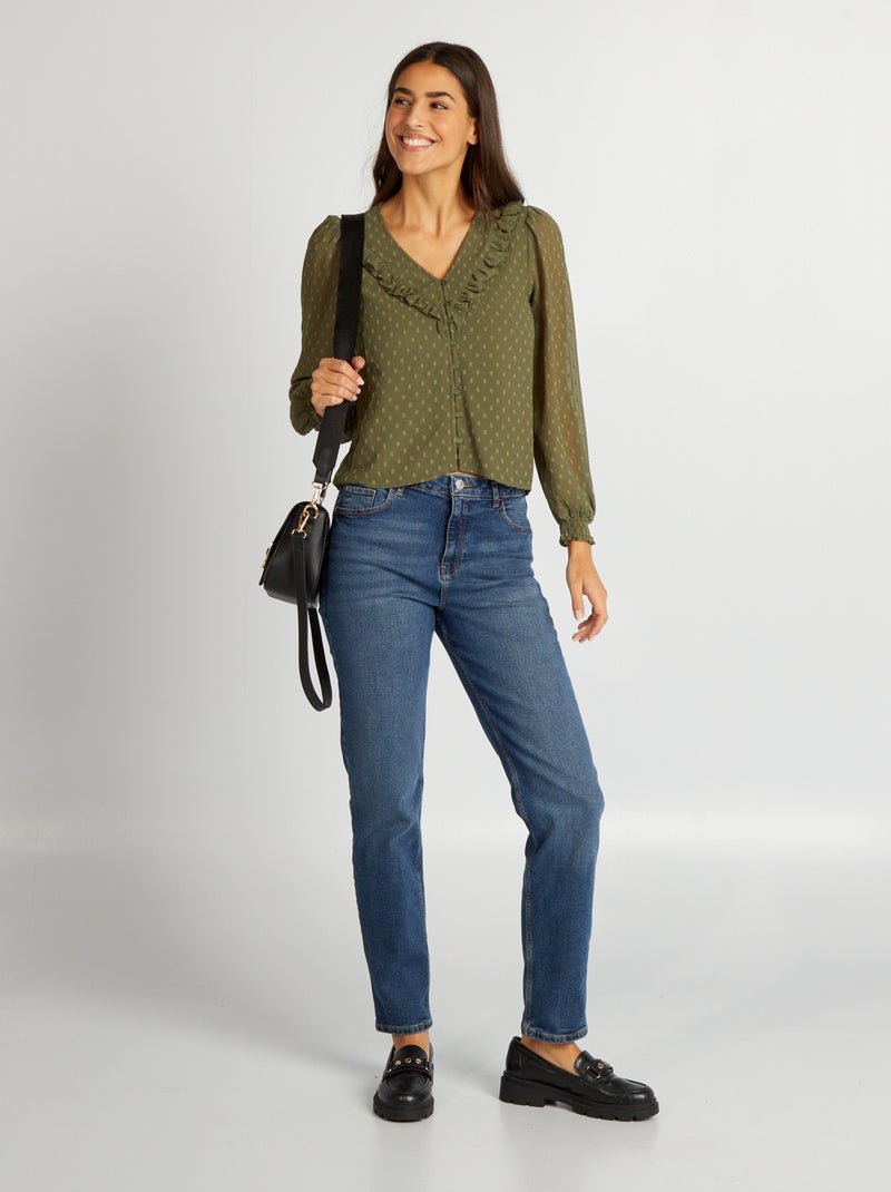 Korte blouse van plumetis KAKI - Kiabi