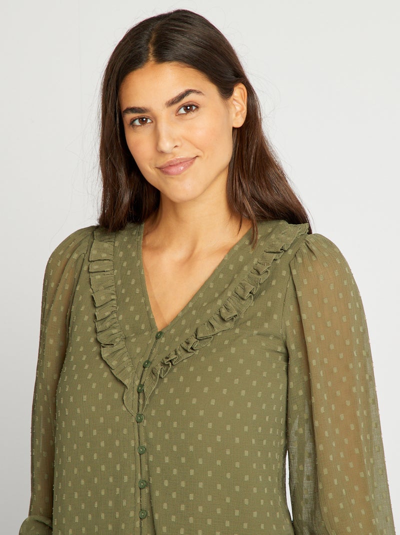 Korte blouse van plumetis KAKI - Kiabi