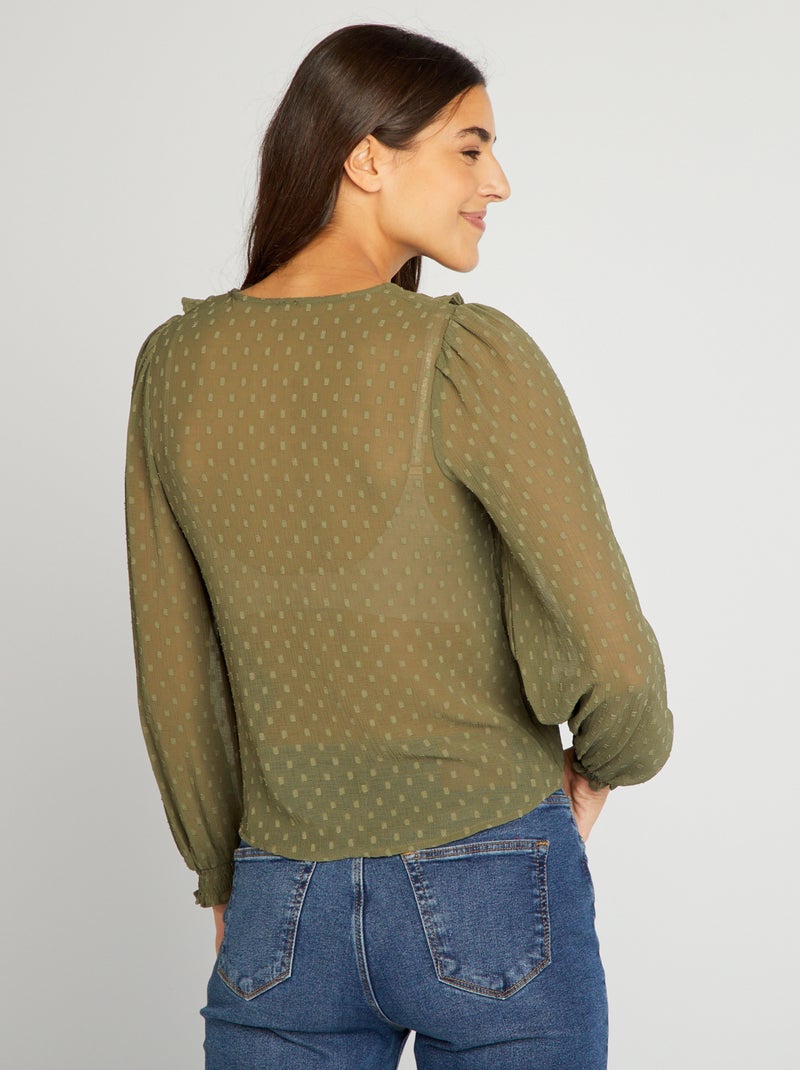 Korte blouse van plumetis KAKI - Kiabi