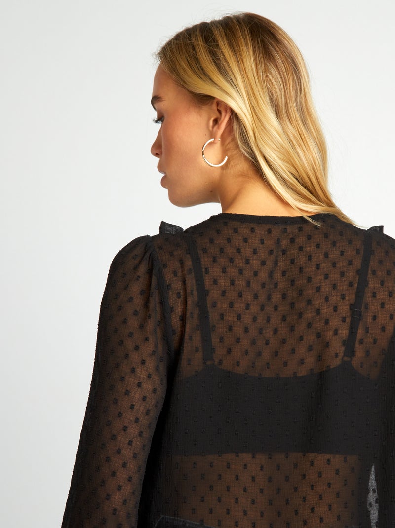 Korte blouse van plumetis zwart - Kiabi