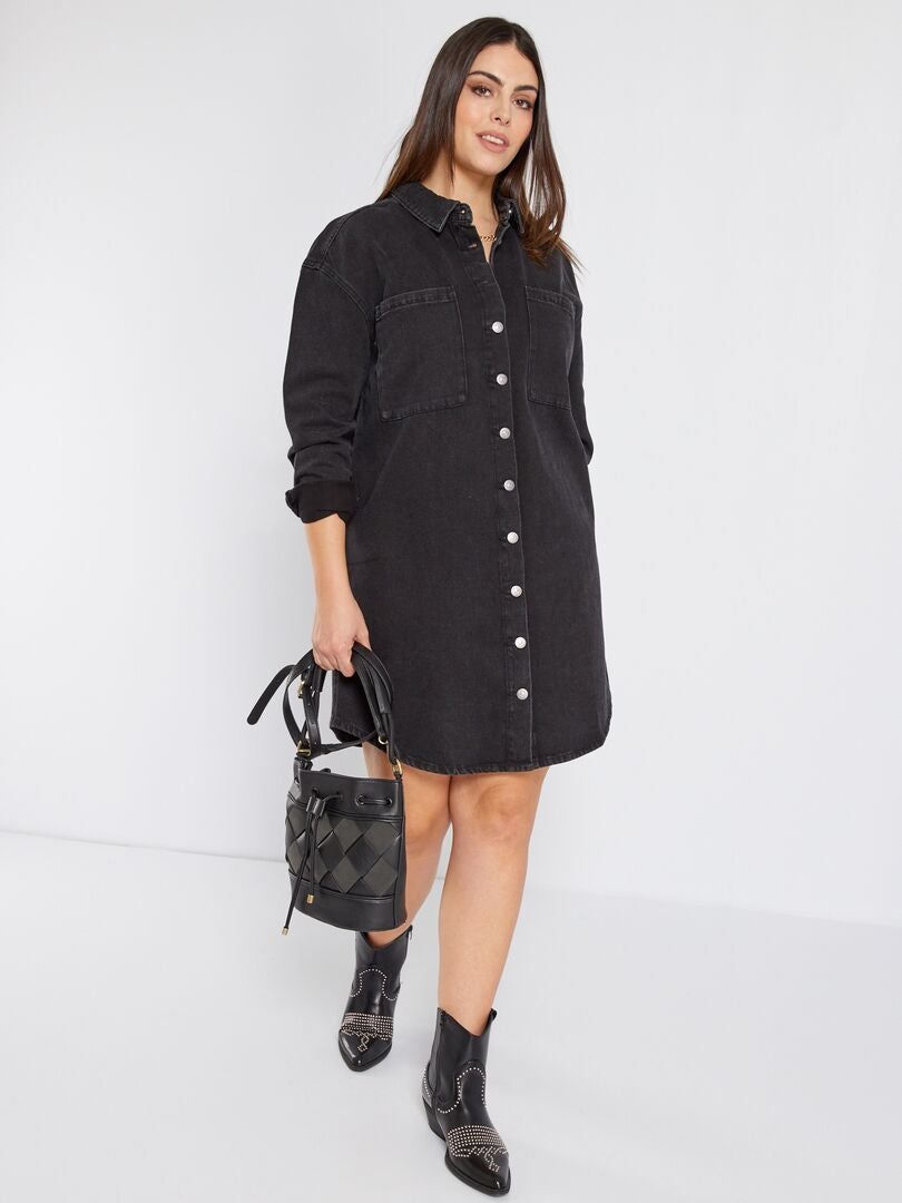 Korte denim jurk ZWART - Kiabi