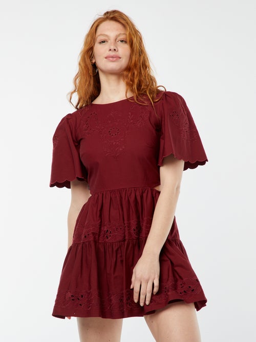 Korte effen jurk met broderie anglaise - Kiabi
