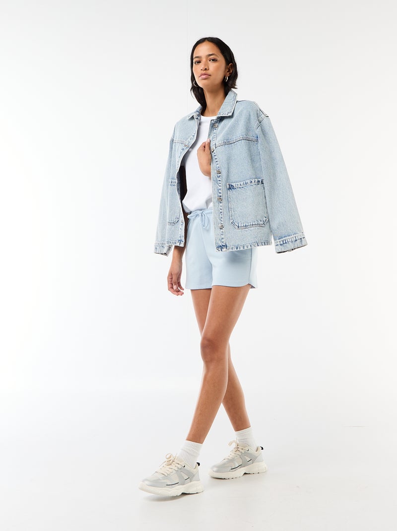 Korte effen katoenen short met trekkoord Blauw - Kiabi