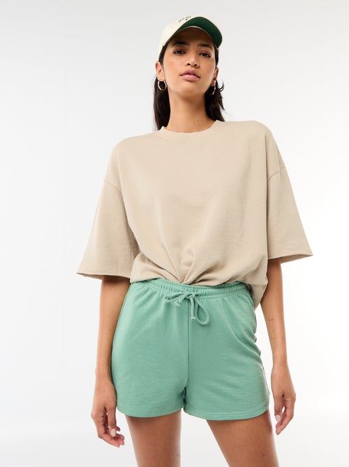 Korte effen katoenen short met trekkoord - Kiabi