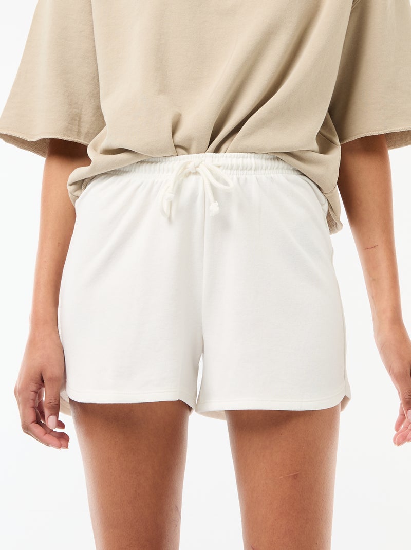 Korte effen katoenen short met trekkoord Wit - Kiabi