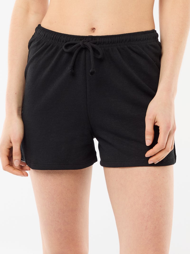 Korte effen katoenen short met trekkoord Zwart - Kiabi