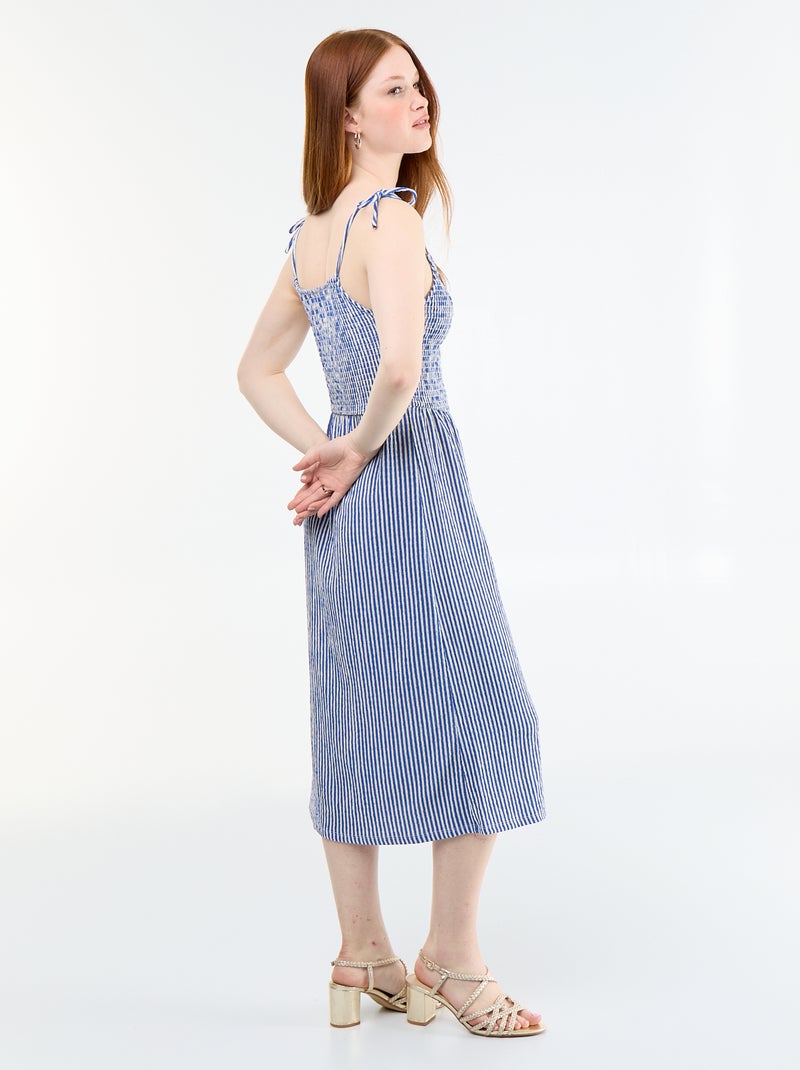 Korte effen smockjurk Blauw - Kiabi
